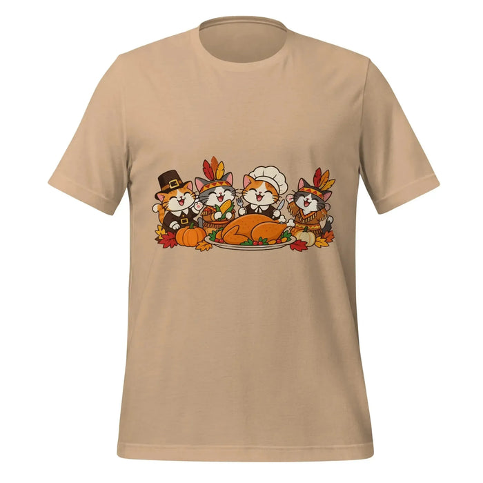 Thanksgiving Feast T-Shirt - Cute Pilgrim Cats and Turkey Graphic Tee