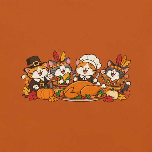 Thanksgiving Feast T-Shirt - Cute Pilgrim Cats and Turkey Graphic Tee