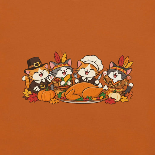 Thanksgiving Feast T-Shirt - Cute Pilgrim Cats and Turkey Graphic Tee