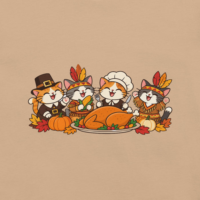 Thanksgiving Feast T-Shirt - Cute Pilgrim Cats and Turkey Graphic Tee
