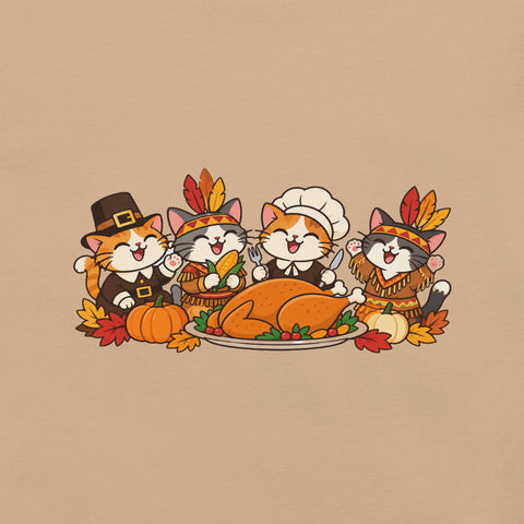 Thanksgiving Feast T-Shirt - Cute Pilgrim Cats and Turkey Graphic Tee - Image 30