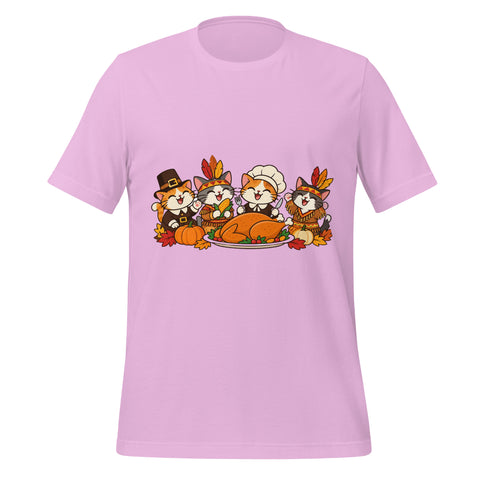 Thanksgiving Feast T-Shirt - Cute Pilgrim Cats and Turkey Graphic Tee - Image 33