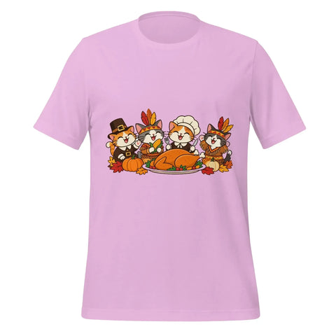 Thanksgiving Feast T-Shirt - Cute Pilgrim Cats and Turkey Graphic Tee - Image 33