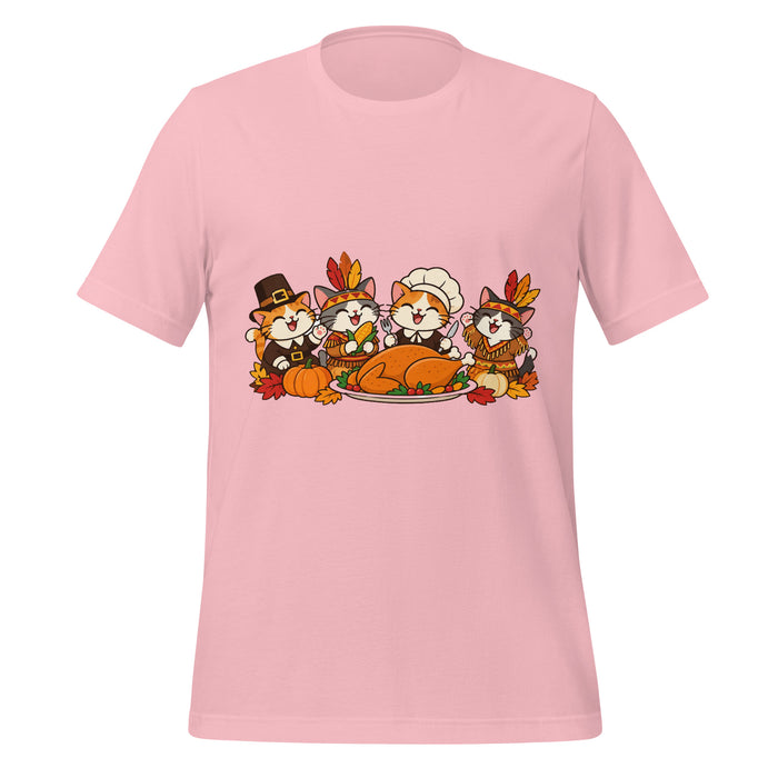 Thanksgiving Feast T-Shirt - Cute Pilgrim Cats and Turkey Graphic Tee