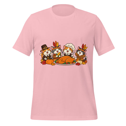Thanksgiving Feast T-Shirt - Cute Pilgrim Cats and Turkey Graphic Tee - Image 37