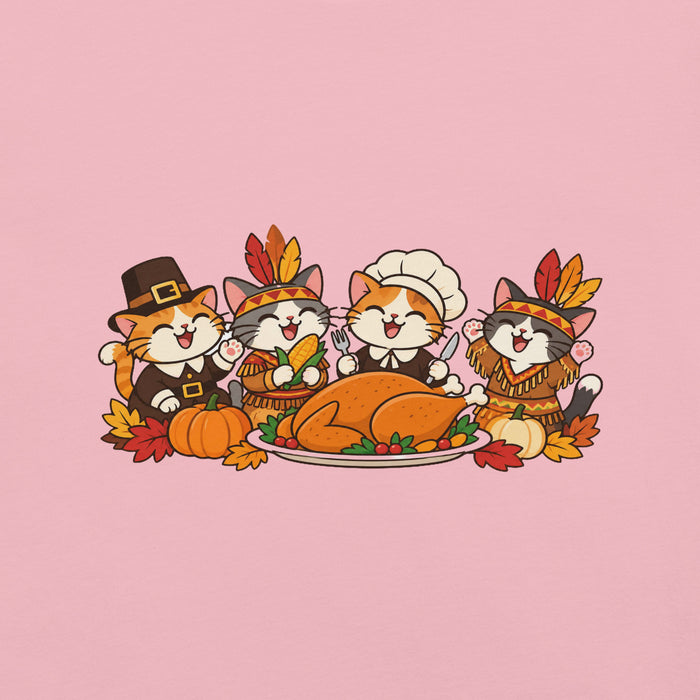 Thanksgiving Feast T-Shirt - Cute Pilgrim Cats and Turkey Graphic Tee