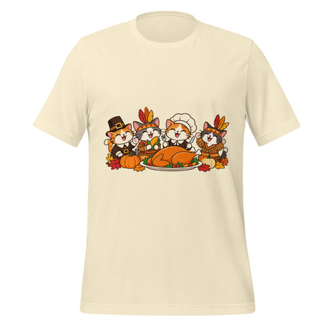 Thanksgiving Feast T-Shirt - Cute Pilgrim Cats and Turkey Graphic Tee - Image 41