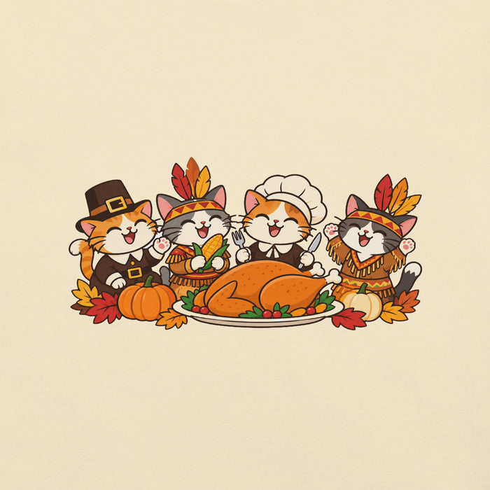 Thanksgiving Feast T-Shirt - Cute Pilgrim Cats and Turkey Graphic Tee