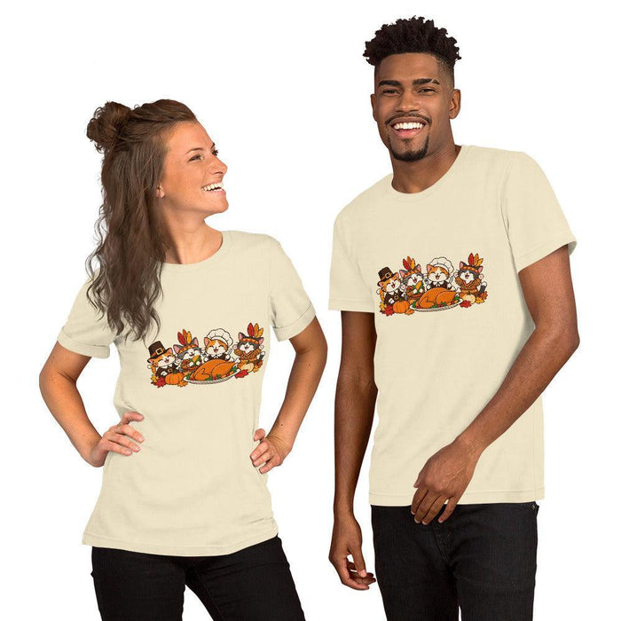 Thanksgiving Feast T-Shirt - Cute Pilgrim Cats and Turkey Graphic Tee