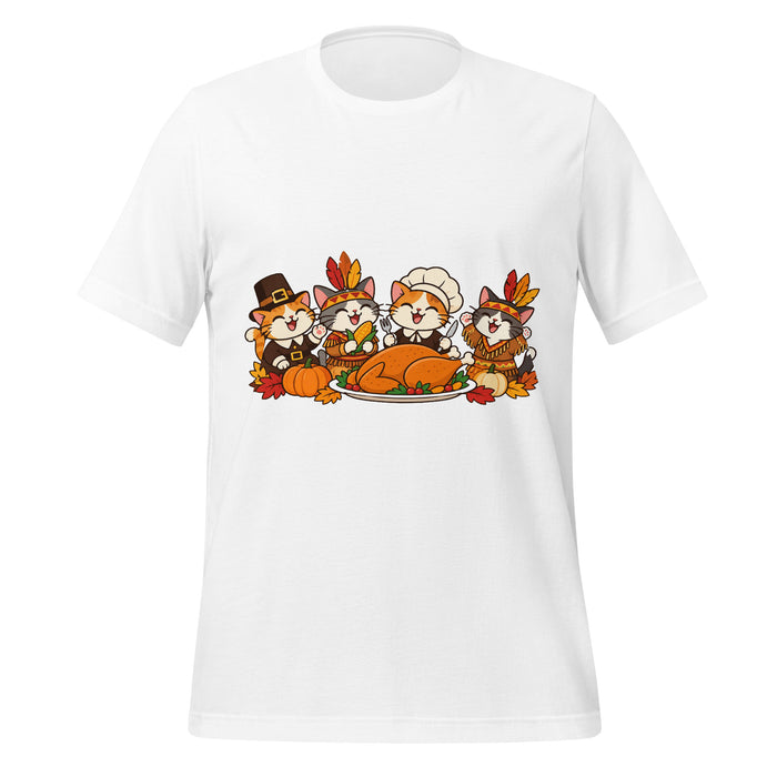 Thanksgiving Feast T-Shirt - Cute Pilgrim Cats and Turkey Graphic Tee