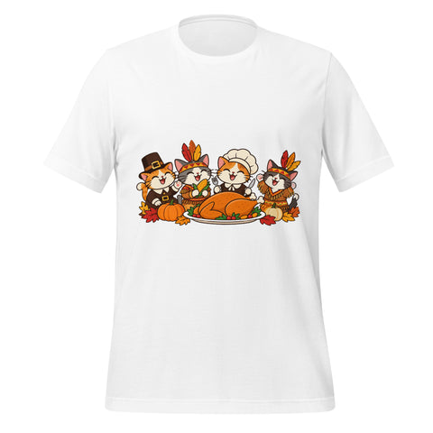 Thanksgiving Feast T-Shirt - Cute Pilgrim Cats and Turkey Graphic Tee - Image 45