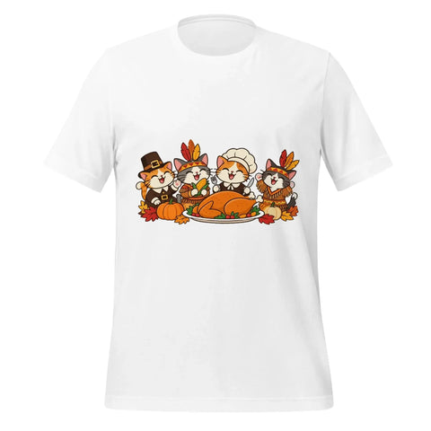 Thanksgiving Feast T-Shirt - Cute Pilgrim Cats and Turkey Graphic Tee - Image 45