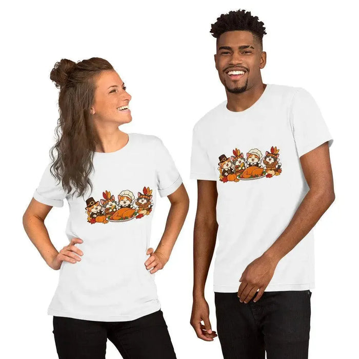 Thanksgiving Feast T-Shirt - Cute Pilgrim Cats and Turkey Graphic Tee