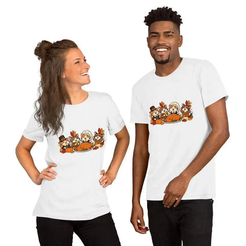 Thanksgiving Feast T-Shirt - Cute Pilgrim Cats and Turkey Graphic Tee - Image 48