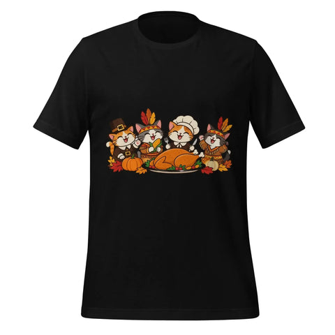 Thanksgiving Feast T-Shirt - Cute Pilgrim Cats and Turkey Graphic Tee - Image 5