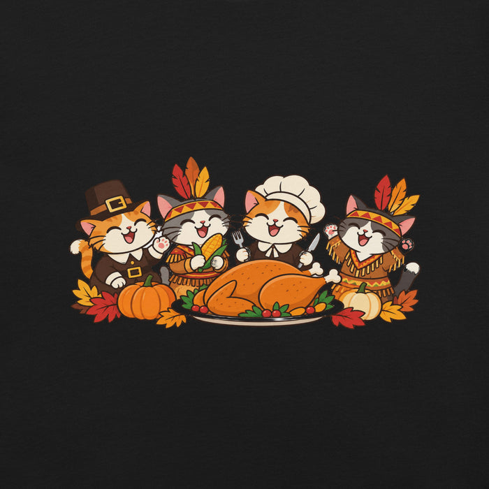 Thanksgiving Feast T-Shirt - Cute Pilgrim Cats and Turkey Graphic Tee