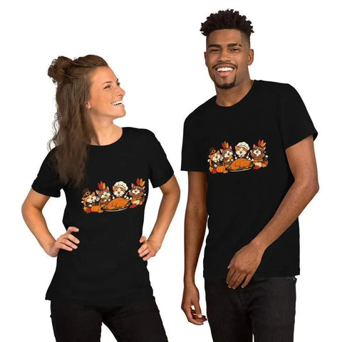 Thanksgiving Feast T-Shirt - Cute Pilgrim Cats and Turkey Graphic Tee - Image 8