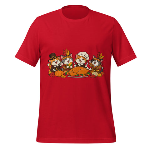 Thanksgiving Feast T-Shirt - Cute Pilgrim Cats and Turkey Graphic Tee - Image 9