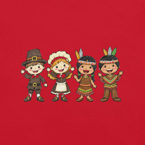 Thanksgiving Gathering T-Shirt - Cute Pilgrim Harvest Graphic Tee - Image 2