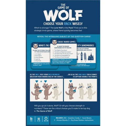 The Game of Wolf - Trivia General Knowledge Card Game for Family, Adults, and Children (4-12 Player, Ages 14+) - Gray Matters Games