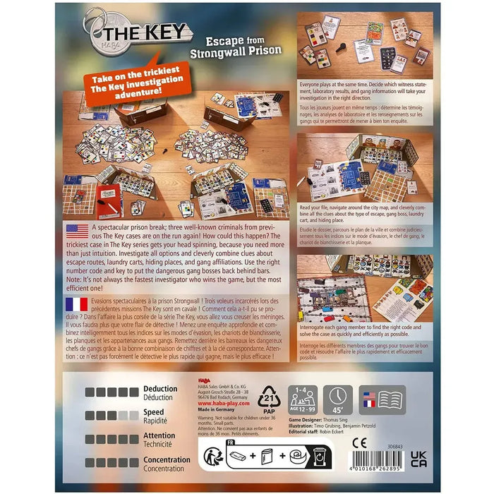 The Key: Escape from Strongwall Prison - Puzzle Crime Board Game for Family and Adults (1-4 Players, Ages 12+) - HABA