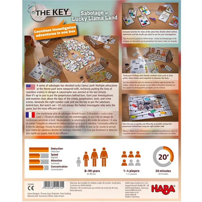 The Key: Sabotage at Lucky Llama Land - Puzzle Mystery Board Game for Family, Adults, and Children (1-4 Players, Ages 8+) - HABA