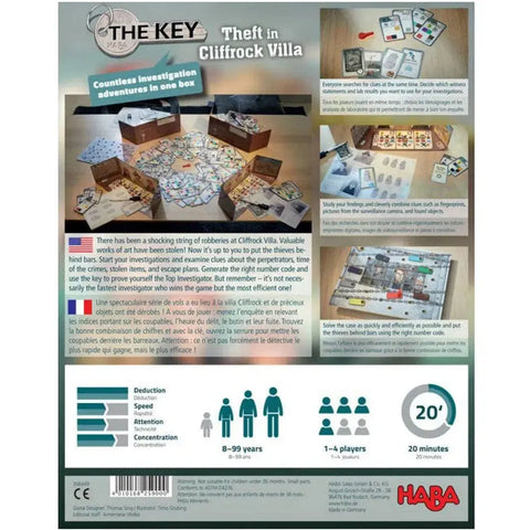 The Key: Theft in Cliffrock Villa - Puzzle Crime Board Game for Family and Adults (1-4 Players, Ages 8+) - HABA