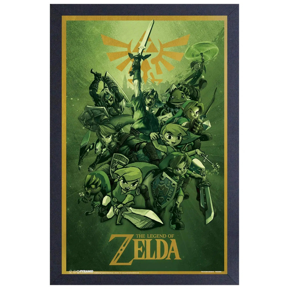 The Legend of Zelda - All The Different Links Framed Poster (Gel Coat, 12.25"x18.25") - Pyramid America