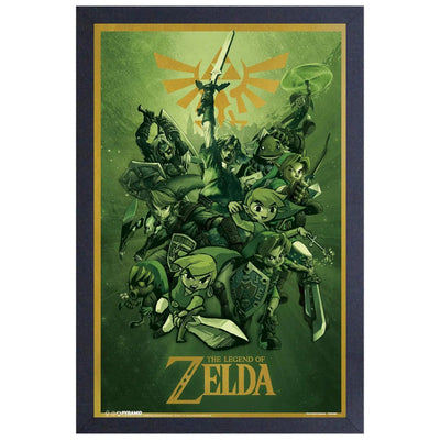 The Legend of Zelda - All The Different Links Framed Poster (Gel Coat, 12.25