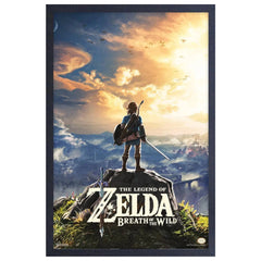 The Legend of Zelda: Breath of the Wild - Link & Hyrule Landscape Framed Poster (Gel Coat, 12.25"x18.25") - Pyramid America