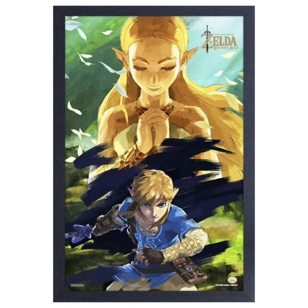 The Legend of Zelda: Breath of the Wild - Princess Zelda & Link Framed Poster (Gel Coat, 12.25"x18.25") - Pyramid America