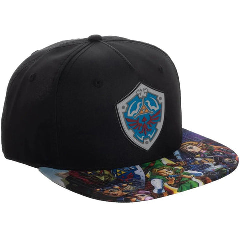 The Legend of Zelda - Characters & Hylian Shield Snapback Hat (Sublimated, Flat Bill) - Bioworld
