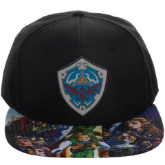 The Legend of Zelda - Characters & Hylian Shield Snapback Hat (Sublimated, Flat Bill) - Bioworld