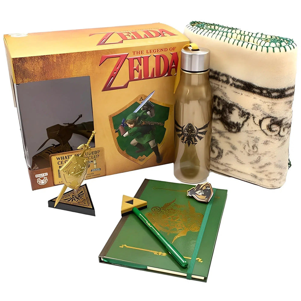 The Legend of Zelda - Hyrule & Hylian Shield Gift Box Set - Culturefly - Throw Blanket, Notebook & Pen, Enamel Pin Badge, Water Bottle