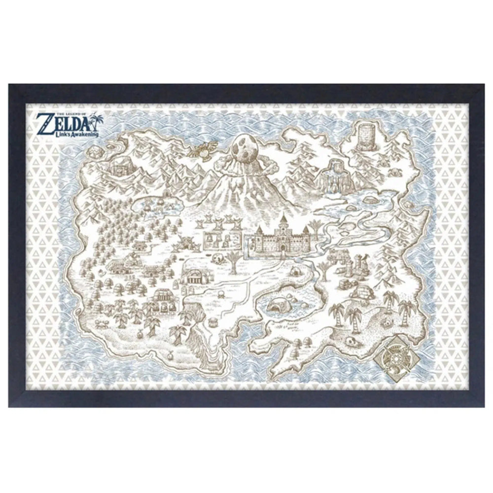 The Legend of Zelda: Link's Awakening - Map of Koholint Island Framed Poster (Gel Coat, 12.25"x18.25") - Pyramid America