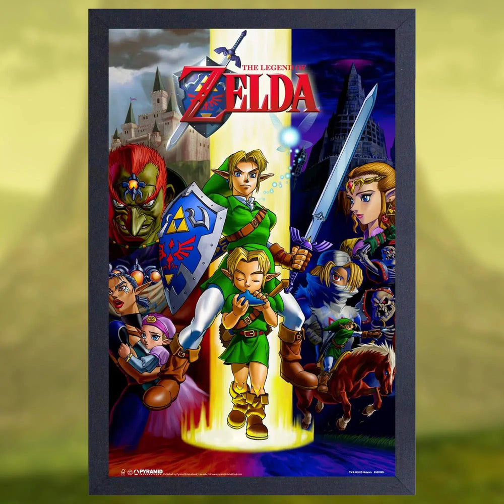 The Legend of Zelda: Ocarina of Time - Link, Zelda & Ganondorf Framed Poster (Gel Coat, 12.25"x18.25") - Pyramid America