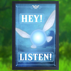 The Legend of Zelda: Ocarina of Time - Navi "Hey Listen!" Framed Poster (Gel Coat, 12.25"x18.25") - Pyramid America