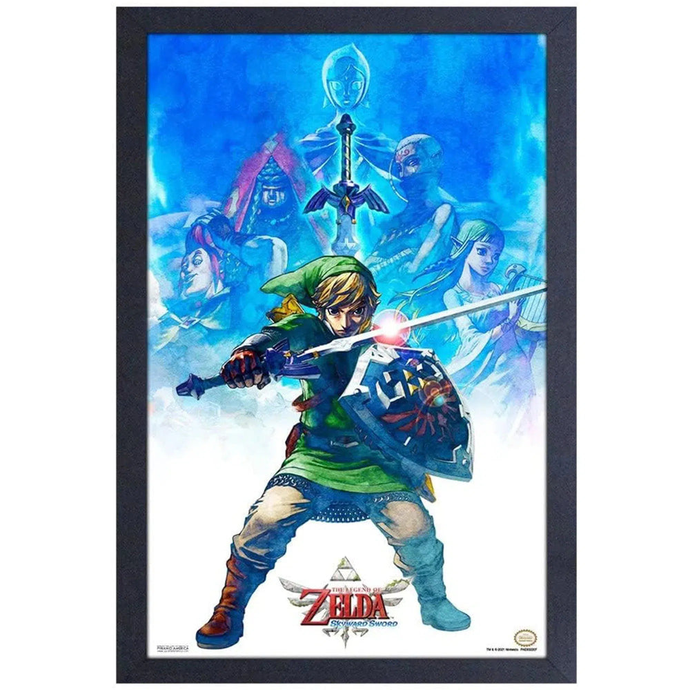 The Legend of Zelda: Skyward Sword - Link & Champions Framed Poster (Gel Coat, 12.25"x18.25") - Pyramid America