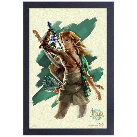 The Legend of Zelda: Tears of the Kingdom - Link with Master Sword Framed Poster (Gel Coat, 12.25