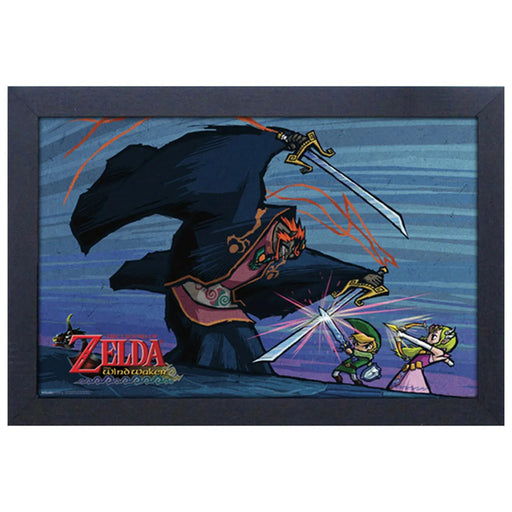 The Legend of Zelda: The Wind Waker - Link & Zelda vs. Ganondorf Battle Framed Poster (Gel Coat, 12.25"x18.25") - Pyramid America