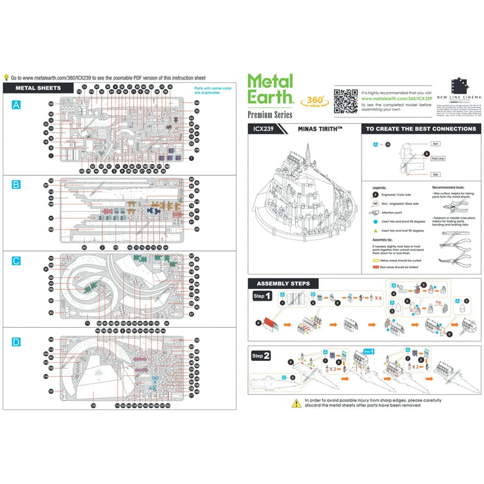 The Lord of the Rings - Minas Tirith Cityscape Figure 3D Model Kit (Steel, Hard Difficulty) - Fascinations - Metal Earth Premium Series - (2023)