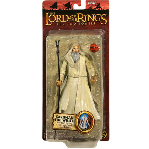 The Lord of the Rings: The Two Towers - Staff-Raising Saruman the White Action Figure and Eye of Sauron Palantír (7") - Toy Biz - (2003)