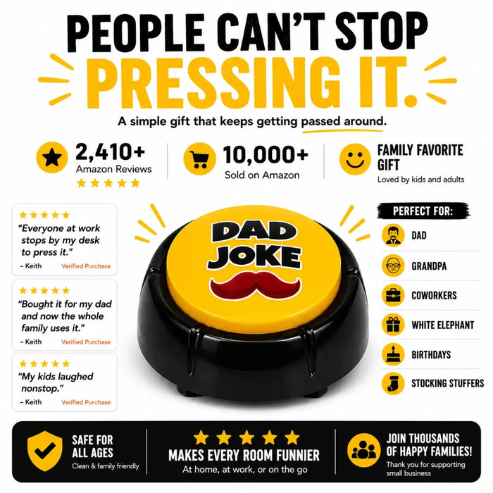 The Original Dad Joke Button | Funny Dad Jokes Gift for Dad | Fathers Day Gifts, Dad Birthday Gift from Daughter Son | Gag Gifts for Men, White Elephant Gifts for Adults