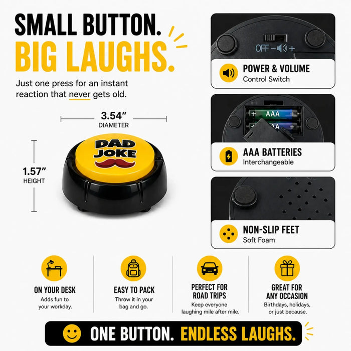 The Original Dad Joke Button | Funny Dad Jokes Gift for Dad | Fathers Day Gifts, Dad Birthday Gift from Daughter Son | Gag Gifts for Men, White Elephant Gifts for Adults