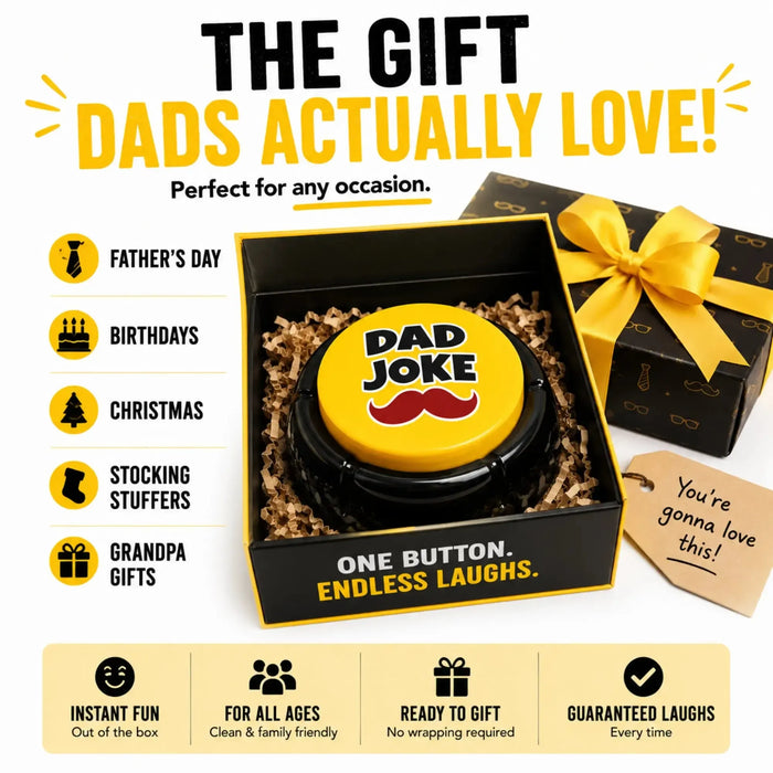 The Original Dad Joke Button | Funny Dad Jokes Gift for Dad | Fathers Day Gifts, Dad Birthday Gift from Daughter Son | Gag Gifts for Men, White Elephant Gifts for Adults