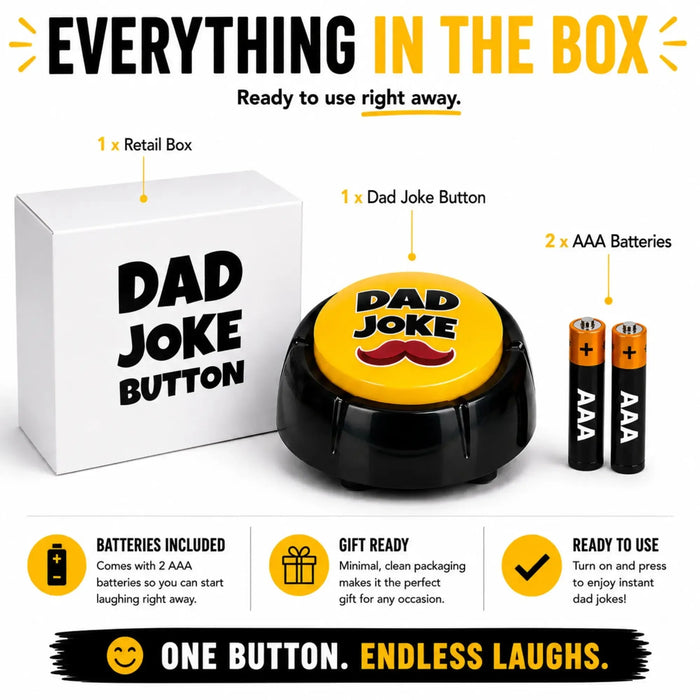 The Original Dad Joke Button | Funny Dad Jokes Gift for Dad | Fathers Day Gifts, Dad Birthday Gift from Daughter Son | Gag Gifts for Men, White Elephant Gifts for Adults
