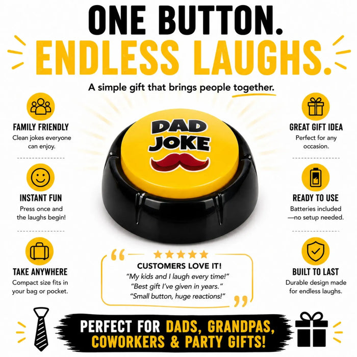 The Original Dad Joke Button | Funny Dad Jokes Gift for Dad | Fathers Day Gifts, Dad Birthday Gift from Daughter Son | Gag Gifts for Men, White Elephant Gifts for Adults