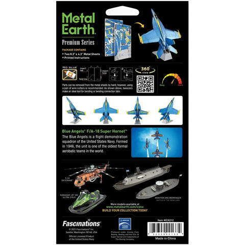The United States Navy - Blue Angels F/A-18 Super Hornet Military Plane 3D Figure Model Kit (1:120 Scale, Steel, Moderate Difficulty) - Fascinations - Metal Earth Premium Series - (2023) - Image 3