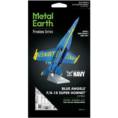 The United States Navy - Blue Angels F/A-18 Super Hornet Military Plane 3D Figure Model Kit (1:120 Scale, Steel, Moderate Difficulty) - Fascinations - Metal Earth Premium Series - (2023)