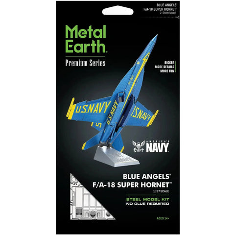The United States Navy - Blue Angels F/A-18 Super Hornet Military Plane 3D Figure Model Kit (1:120 Scale, Steel, Moderate Difficulty) - Fascinations - Metal Earth Premium Series - (2023) - Image 1